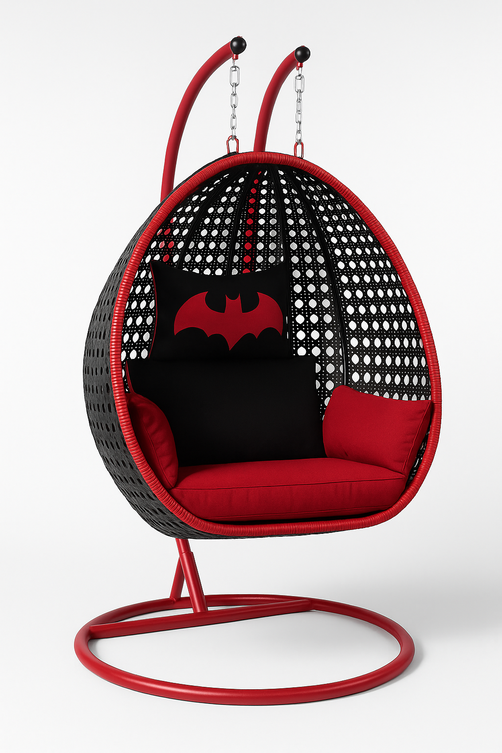 Modern Double Egg Rattan Swing Chair with Metal Stand – Outdoor Patio Hanging Chair for Garden or Balcony
