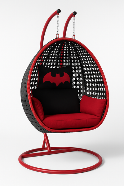 Modern Double Egg Rattan Swing Chair with Metal Stand – Outdoor Patio Hanging Chair for Garden or Balcony