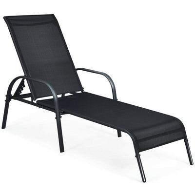 Adjustable Patio Folding Chaise Lounge Chair with Steel Frame and Breathable Fabric