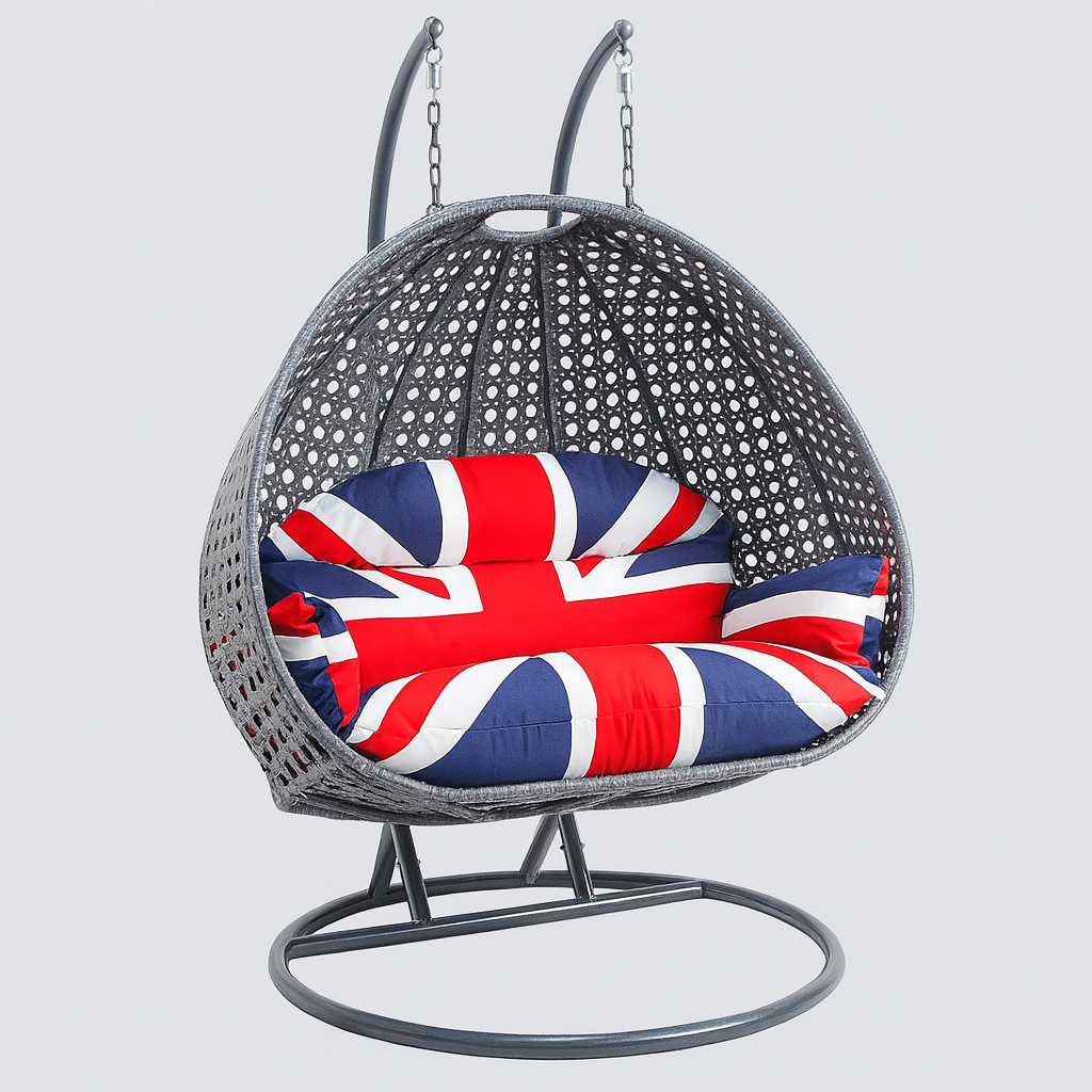 Modern Double Egg Rattan Swing Chair with Metal Stand – Outdoor Patio Hanging Chair for Garden or Balcony