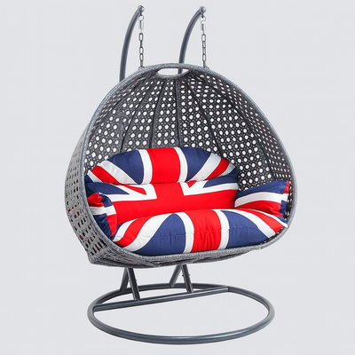 Modern Double Egg Rattan Swing Chair with Metal Stand – Outdoor Patio Hanging Chair for Garden or Balcony