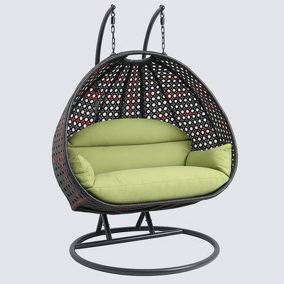 Modern Double Egg Rattan Swing Chair with Metal Stand – Outdoor Patio Hanging Chair for Garden or Balcony
