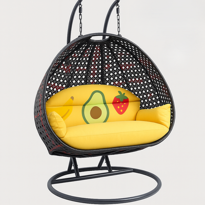 Modern Double Egg Rattan Swing Chair with Metal Stand – Outdoor Patio Hanging Chair for Garden or Balcony