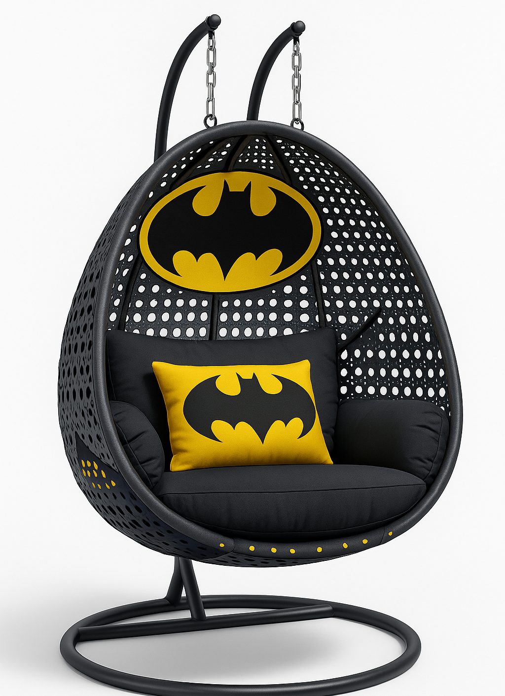 Modern Double Egg Rattan Swing Chair with Metal Stand – Outdoor Patio Hanging Chair for Garden or Balcony