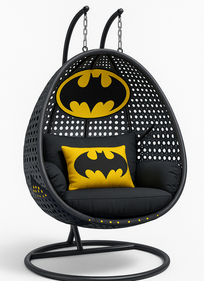 Modern Double Egg Rattan Swing Chair with Metal Stand – Outdoor Patio Hanging Chair for Garden or Balcony