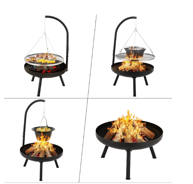Adjustable Tripod Charcoal BBQ Grill & Fire Pit for Outdoor Camping and Backyard Cooking