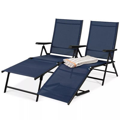 Set of 2 Adjustable Outdoor Patio Chaise Lounge Chairs – Folding Pool Loungers with Steel Frame