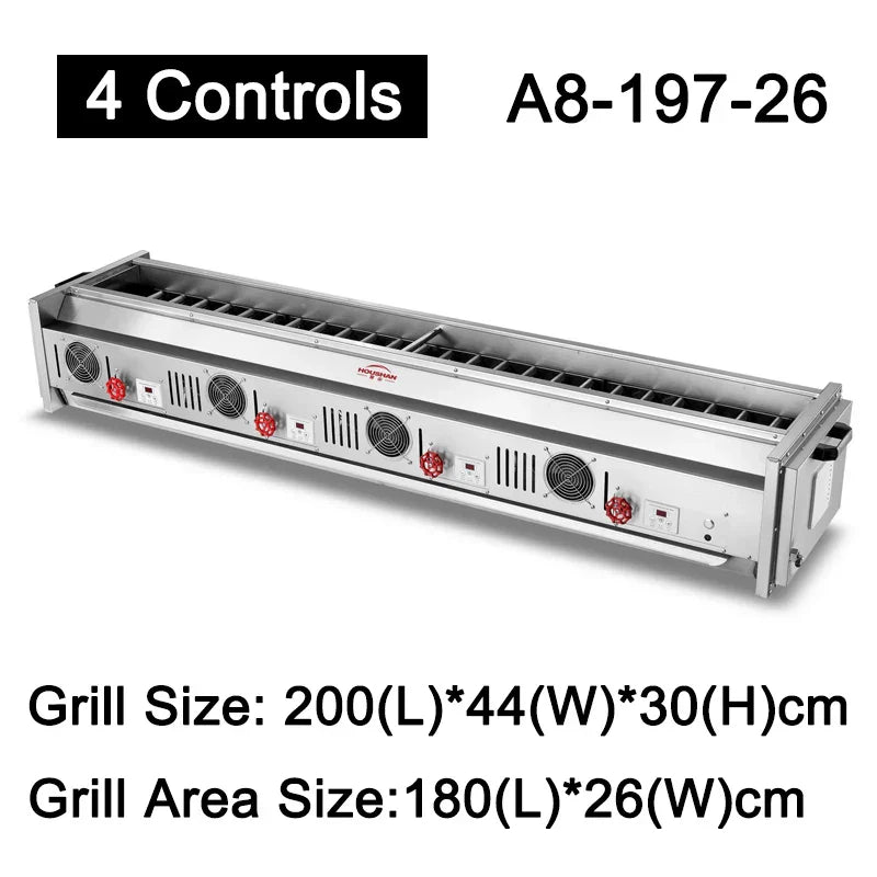 A8 Series 4 Controls Stainless Steel Gas BBQ Grill – Commercial Smokeless Kebab & Barbecue, LPG or Natural Gas