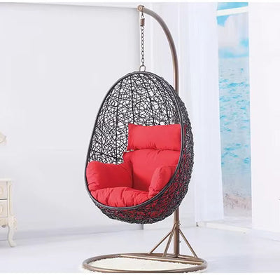 Indoor & Outdoor Rattan Hanging Egg Chair with Cushion and Sturdy Metal Stand – Modern Swing Chair for Patio, Garden, or Living Room
