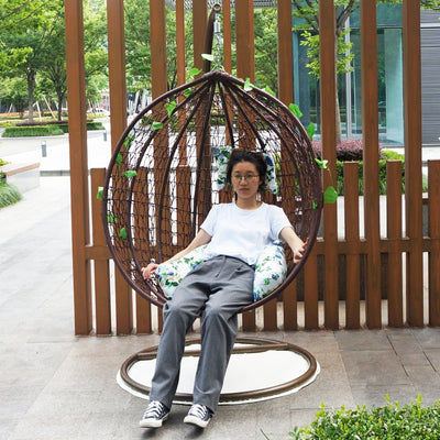 Indoor & Outdoor Rattan Hanging Egg Chair with Cushion and Sturdy Metal Stand – Modern Swing Chair for Patio, Garden, or Living Room