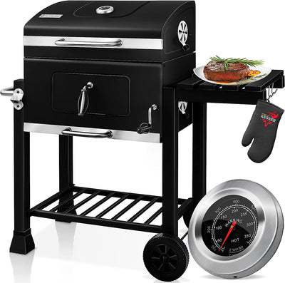 Garden Heavy Duty Offset Smoker Charcoal BBQ Grill with Chimney – Outdoor Trolley Design