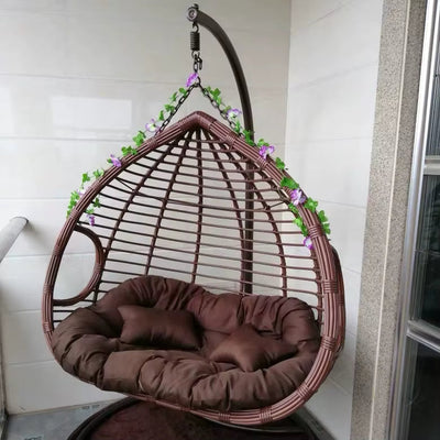 Indoor & Outdoor Rattan Hanging Egg Chair with Cushion and Sturdy Metal Stand – Modern Swing Chair for Patio, Garden, or Living Room