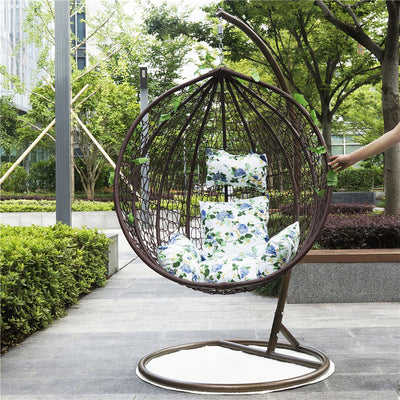 Indoor & Outdoor Rattan Hanging Egg Chair with Cushion and Sturdy Metal Stand – Modern Swing Chair for Patio, Garden, or Living Room