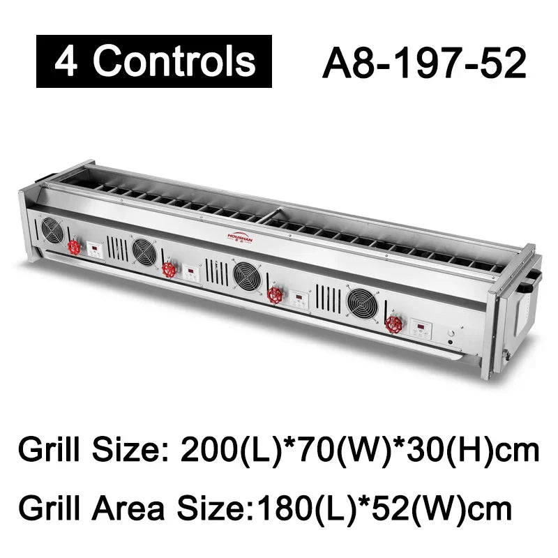 A8 Series 4 Controls Stainless Steel Gas BBQ Grill – Commercial Smokeless Kebab & Barbecue, LPG or Natural Gas