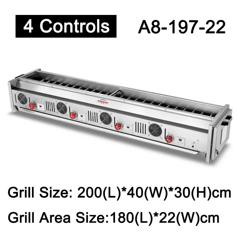 A8 Series 4 Controls Stainless Steel Gas BBQ Grill – Commercial Smokeless Kebab & Barbecue, LPG or Natural Gas