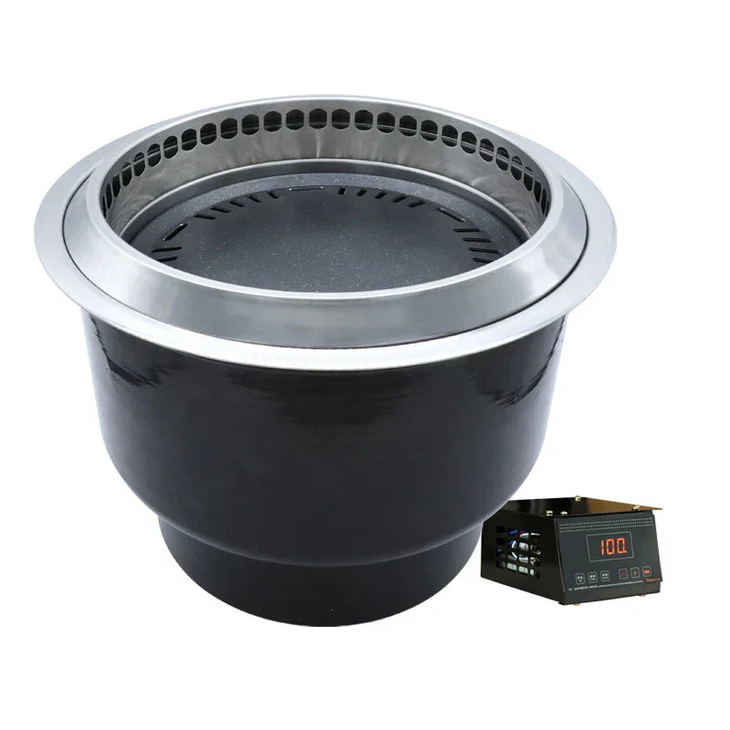 Electric Indoor BBQ Grill Table with Hotpot – Korean Style, Stainless Steel