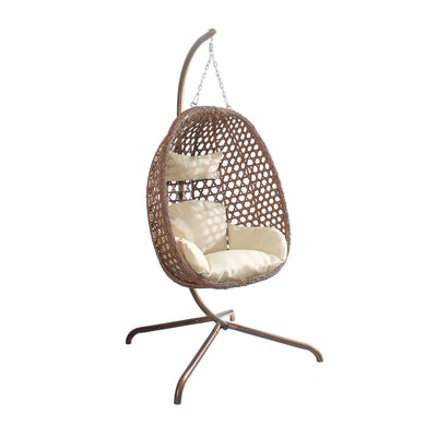 Indoor & Outdoor Rattan Hanging Egg Chair with Cushion and Sturdy Metal Stand – Modern Swing Chair for Patio, Garden, or Living Room