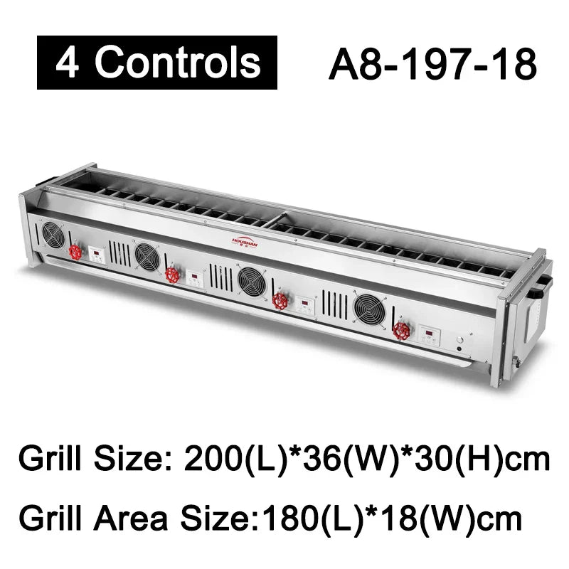 A8 Series 4 Controls Stainless Steel Gas BBQ Grill – Commercial Smokeless Kebab & Barbecue, LPG or Natural Gas