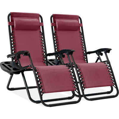 Set of 2 Adjustable Zero Gravity Outdoor Patio Chairs with Cup Holder Trays and Headrests