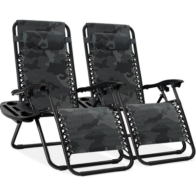 Set of 2 Adjustable Zero Gravity Outdoor Patio Chairs with Cup Holder Trays and Headrests