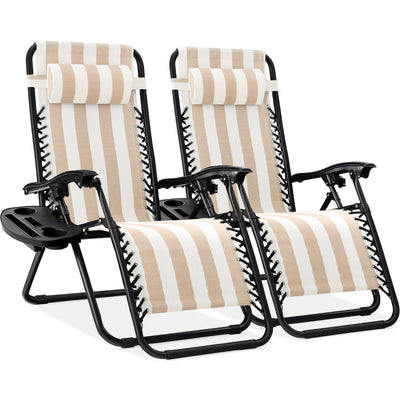 Set of 2 Adjustable Zero Gravity Outdoor Patio Chairs with Cup Holder Trays and Headrests