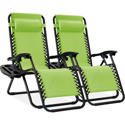 Set of 2 Adjustable Zero Gravity Outdoor Patio Chairs with Cup Holder Trays and Headrests