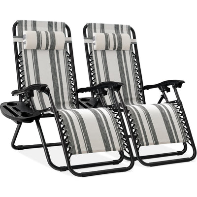 Set of 2 Adjustable Zero Gravity Outdoor Patio Chairs with Cup Holder Trays and Headrests
