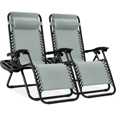 Set of 2 Adjustable Zero Gravity Outdoor Patio Chairs with Cup Holder Trays and Headrests