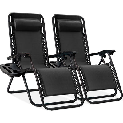 Set of 2 Adjustable Zero Gravity Outdoor Patio Chairs with Cup Holder Trays and Headrests