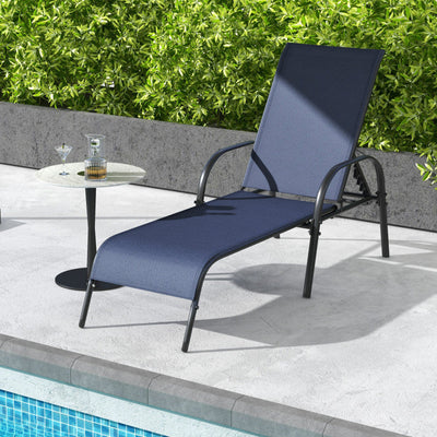 Adjustable Patio Folding Chaise Lounge Chair with Steel Frame and Breathable Fabric